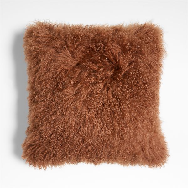 Spiced Orange Mongolian Sheepskin 20x20 Throw Pillow with Feather Insert