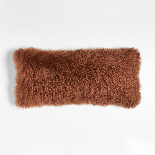 Spiced Orange Mongolian Sheepskin 36''x16'' Throw Pillow with Feather Insert