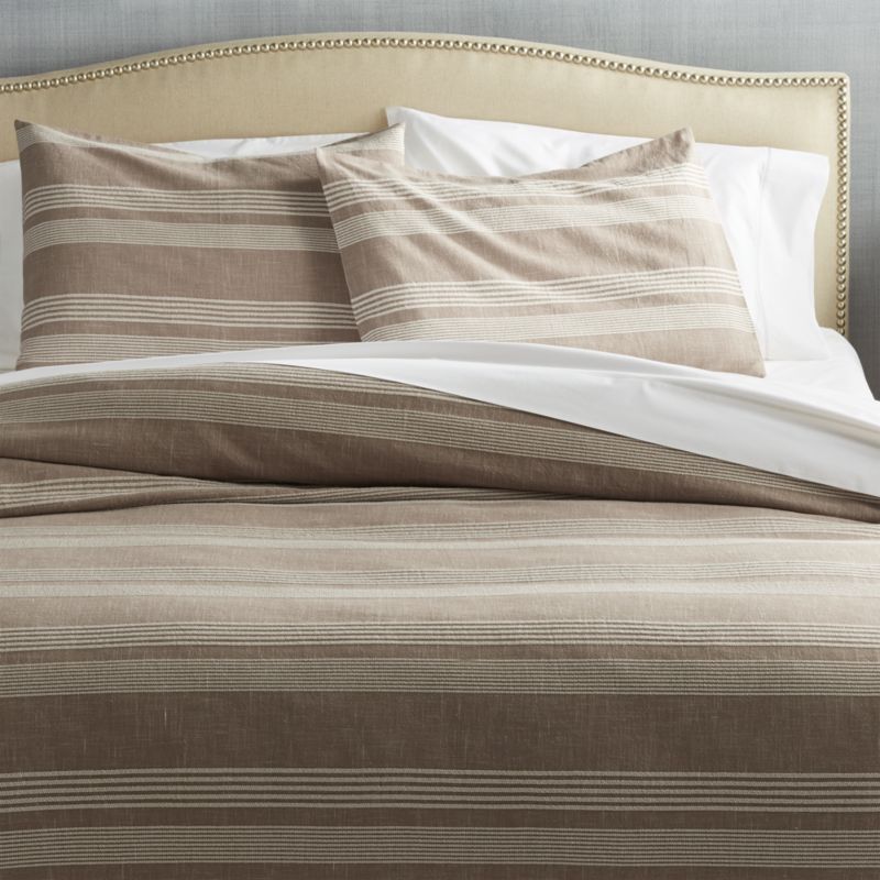 Monterey Full/Queen Almond Striped Duvet Cover + Reviews | Crate and Barrel