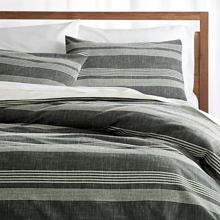 Monterey Grey Striped Duvet Covers And Pillow Shams Crate And Barrel