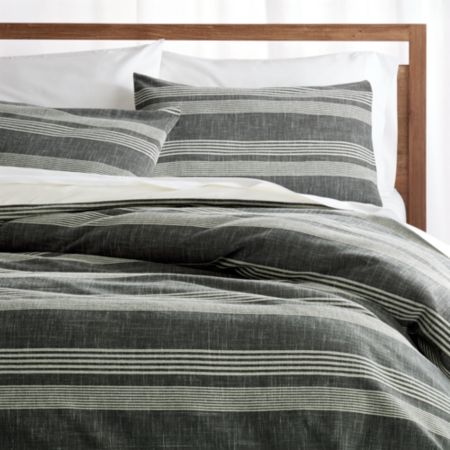 Monterey King Grey Striped Duvet Cover Reviews Crate And Barrel