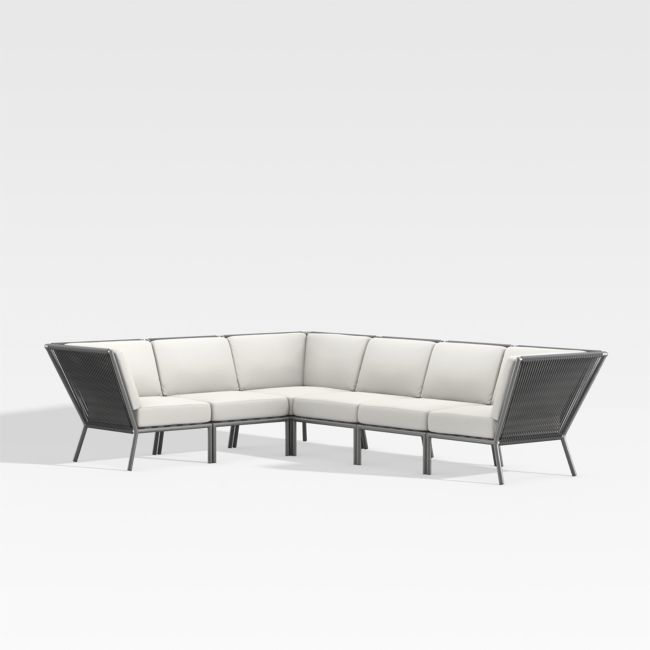 Online Designer Patio Morocco Graphite 6-Piece L-Shaped Outdoor Sectional Sofa with White Sunbrella Cushions