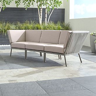 Outdoor Patio Lounge Furniture Crate And Barrel Morocco Light Grey 3 Piece Sofa Sectional With Sunbrella Cushions