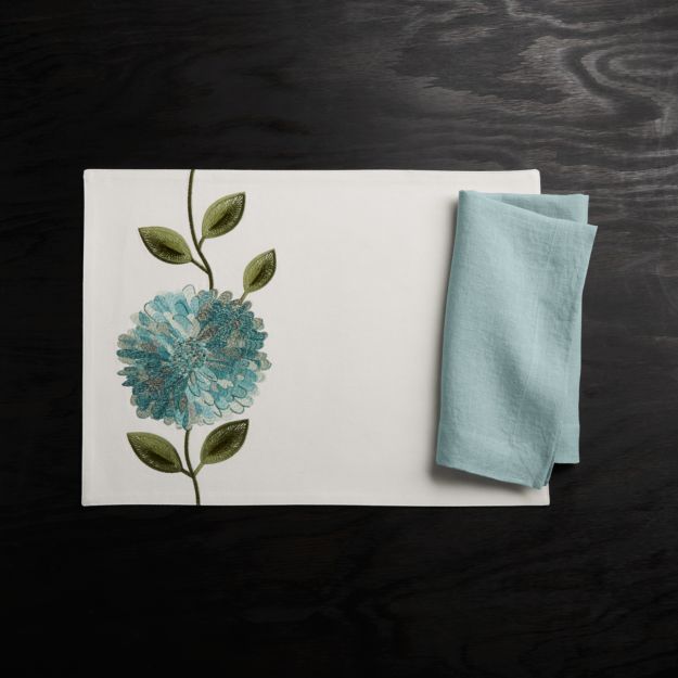 Helena Blue Mist Linen Napkin in Napkins + Reviews Crate and Barrel