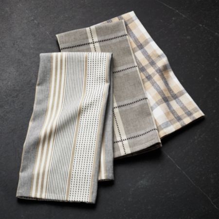 Myles Neutral Dish Towels Set Of 3 Reviews Crate And Barrel