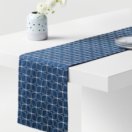 blue table runner and napkins