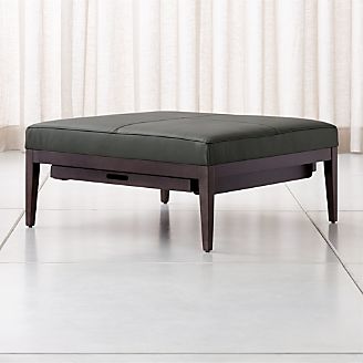 Storage Ottomans And Cubes Crate Barrel Nash Leather Square Ottoman With Tray