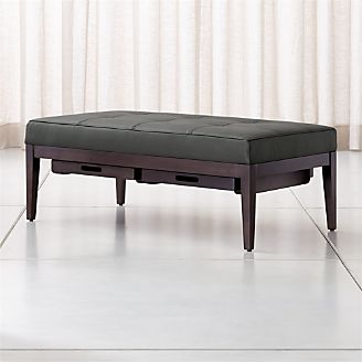 Storage Ottomans And Cubes Crate Barrel Nash Leather Tufted Rectangular Ottoman With Tray
