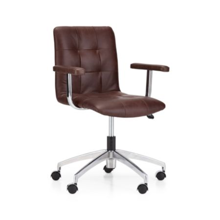 Navigator Saddle Brown Leather Tufted Desk Chair Reviews Crate