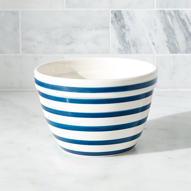 Individual Navy and White Striped Mixing Bowl Crate and Barrel