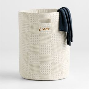 Image of Nella Cream Organic Cotton Waffle Weave Kids Hamper with Handles