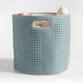 Nella Green Cotton Waffle Weave Large Storage Bin with Handles