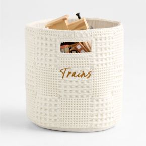 Image of Nella Cream Organic Cotton Shelf Storage Bin with Handles