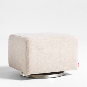 Image of Nessa Light Brown Sherpa Nursery Gliding Ottoman with Silver Base