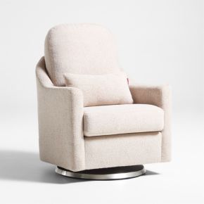 Image of Nessa Light Brown Sherpa Nursery Swivel Glider with Silver Base