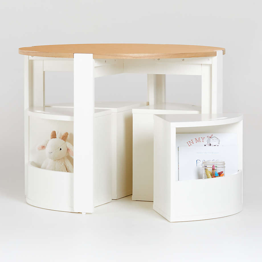 Nesting White and Natural Play Table, Chairs, and Acrylic Mat Set Crate and Barrel