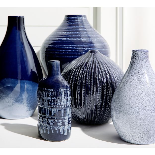 Rope Indigo Blue Ceramic Vase in Vases + Reviews Crate and Barrel