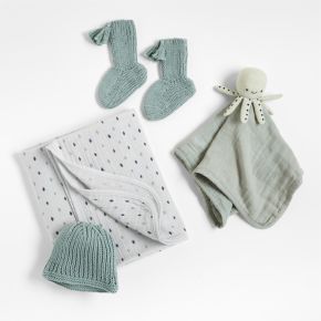 Image of Octopus 4-Piece Organic Baby Swaddle Gift Set