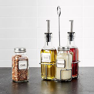 Cruets Crate And Barrel Oil Vinegar Parmesan Pepper Bottles Set Of Four