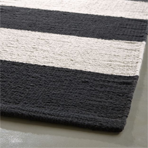 Olin Black Striped Cotton Dhurrie 30"x50" Rug Crate and Barrel