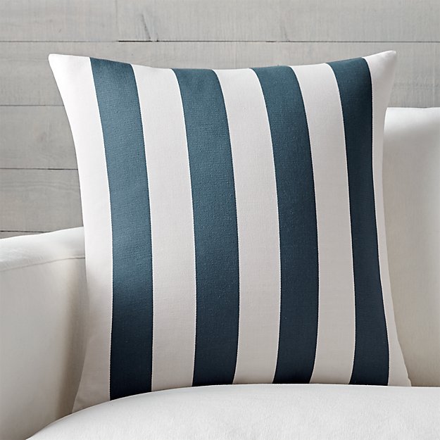 Olin 20" IvoryIndigo Blue Striped Pillow with FeatherDown Insert