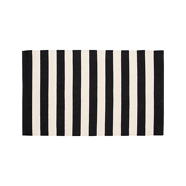Olin Black Striped Cotton Dhurrie 30"x50" Rug Crate and Barrel