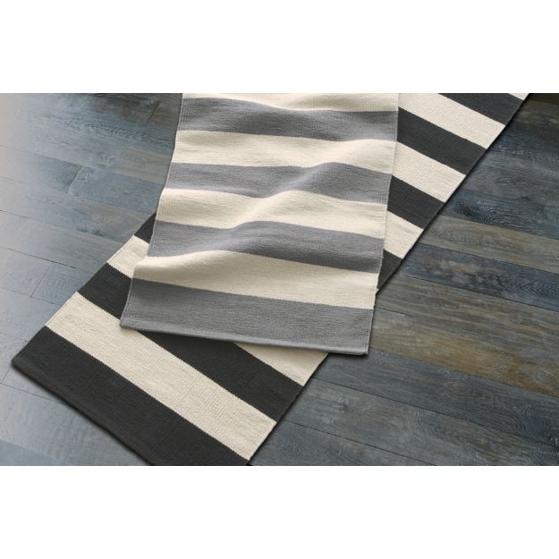 Olin Black Striped Cotton Dhurrie 30"x50" Rug Crate and Barrel