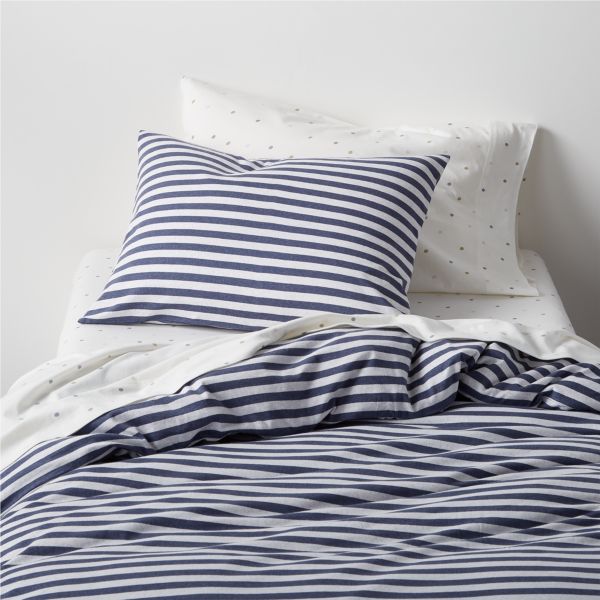 Comfy Tee Navy Blue Stripe Organic Cotton Jersey Kids Full/Queen Duvet Cover