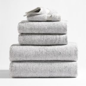 Image of Organic Turkish Cotton Grey Fleck Bath Towels, Set of 6
