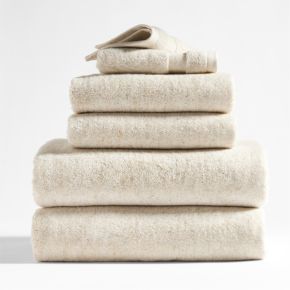 Image of Organic Turkish Cotton Natural Beige Fleck Bath Towels, Set of 6