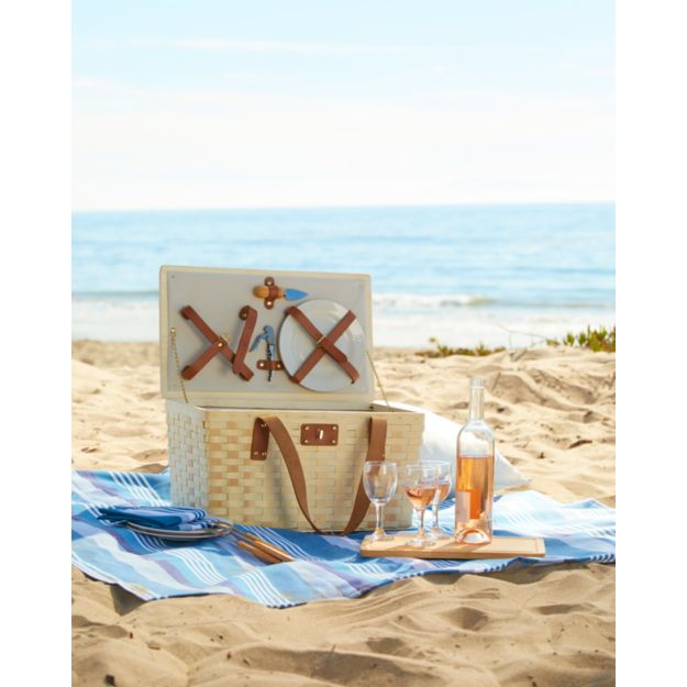 Outfitted Wooden Picnic Basket - Image 2 of 5