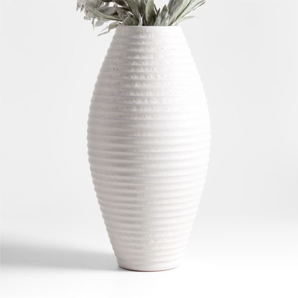 Otsu Tall White Ceramic Textured Vase 16
