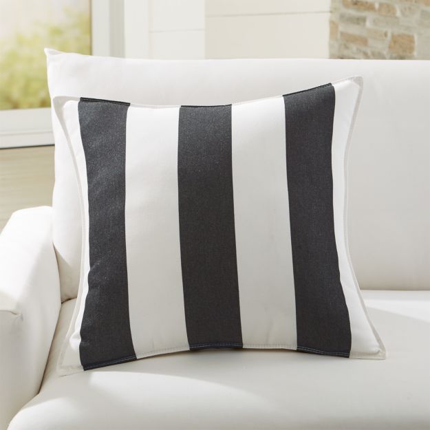 Sunbrella Cabana Stripe Black 20" Sq. Outdoor Pillow + Reviews Crate