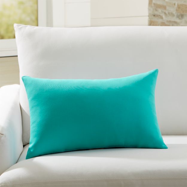 Sunbrella Canvas Aruba Outdoor Lumbar Pillow + Reviews | Crate and Barrel