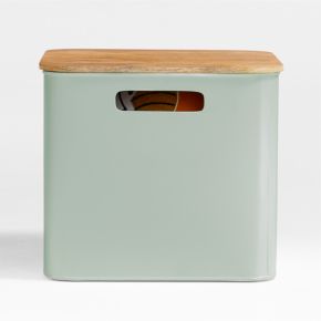 Image of Outline Sage Large Metal Floor Storage Bin with Wood Lid