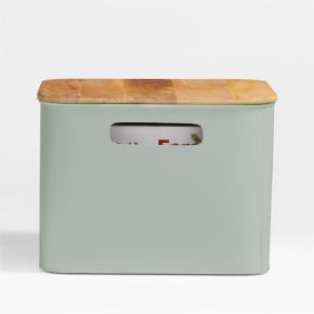Image of Outline Sage Medium Metal Floor Storage Bin with Wood Lid