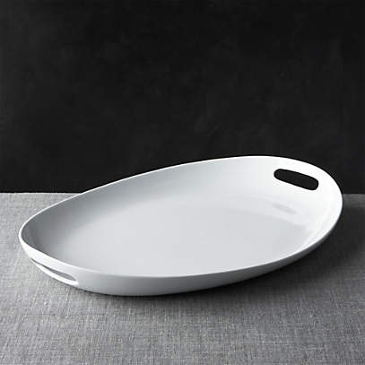 white serving tray with handles