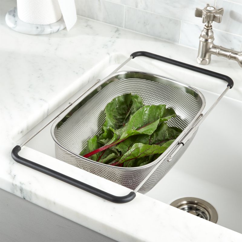 thumbnail interactive-video image 1 of Square Over-Sink Colander With Vertical Handle – Green & White, Medium, Actionware 1 of 4