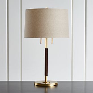 Owen Matte Brass Table Lamp with Brown Leather