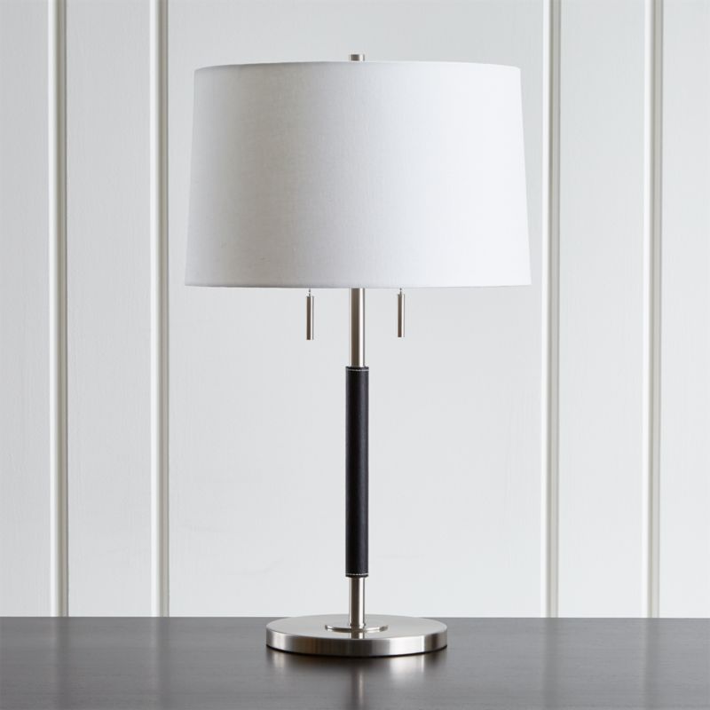 Owen Nickel Table Lamp with Black Leather + Reviews Crate and Barrel