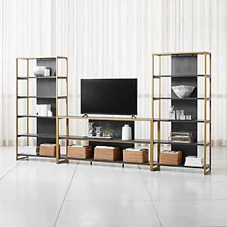Tv Stands Media Consoles Cabinets Crate And Barrel Oxford 80 Black Wood Media Console With 2 Wide Open Bookcases