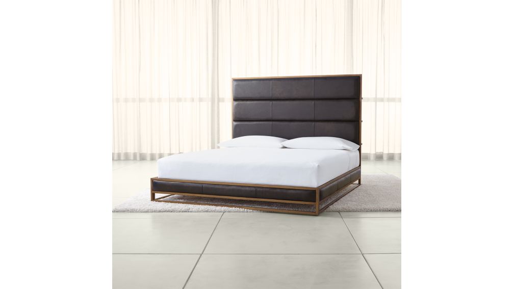 Oxford Leather King Bed + Reviews Crate and Barrel