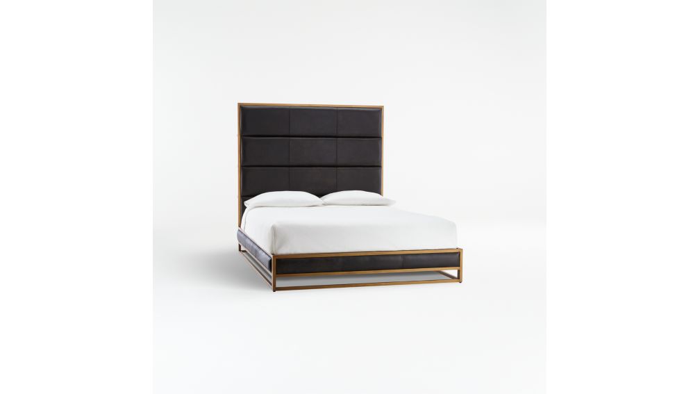 Oxford Leather Queen Bed + Reviews Crate and Barrel