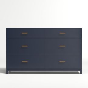 Image of Parke 55" Navy Blue Wood 6-Drawer Kids Dresser