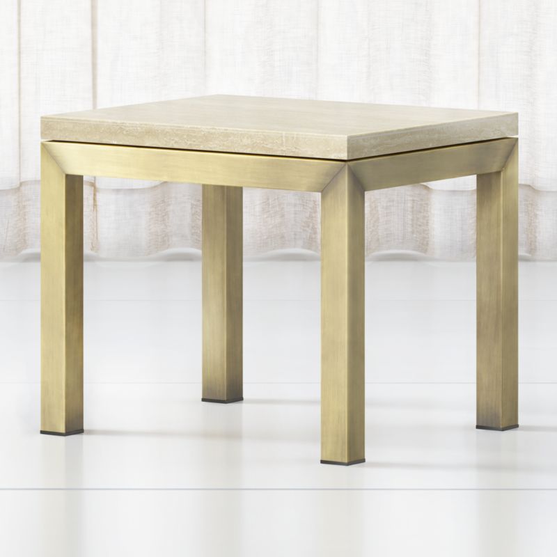 Parsons Travertine Top Brass Base 20x24 End Table Crate And Barrel