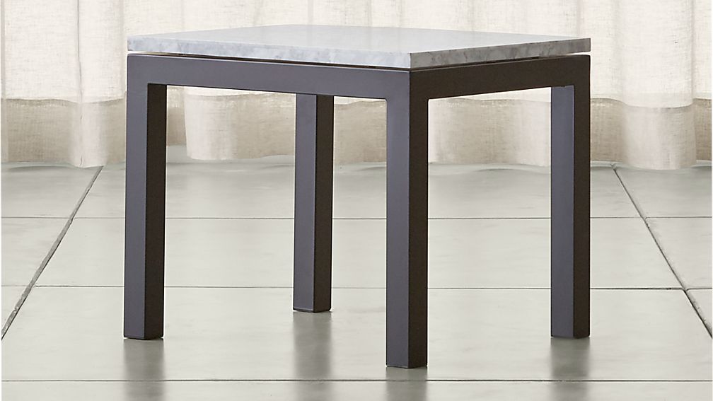 Parsons White Marble Top/ Dark Steel Base 20x24 End Table Crate and