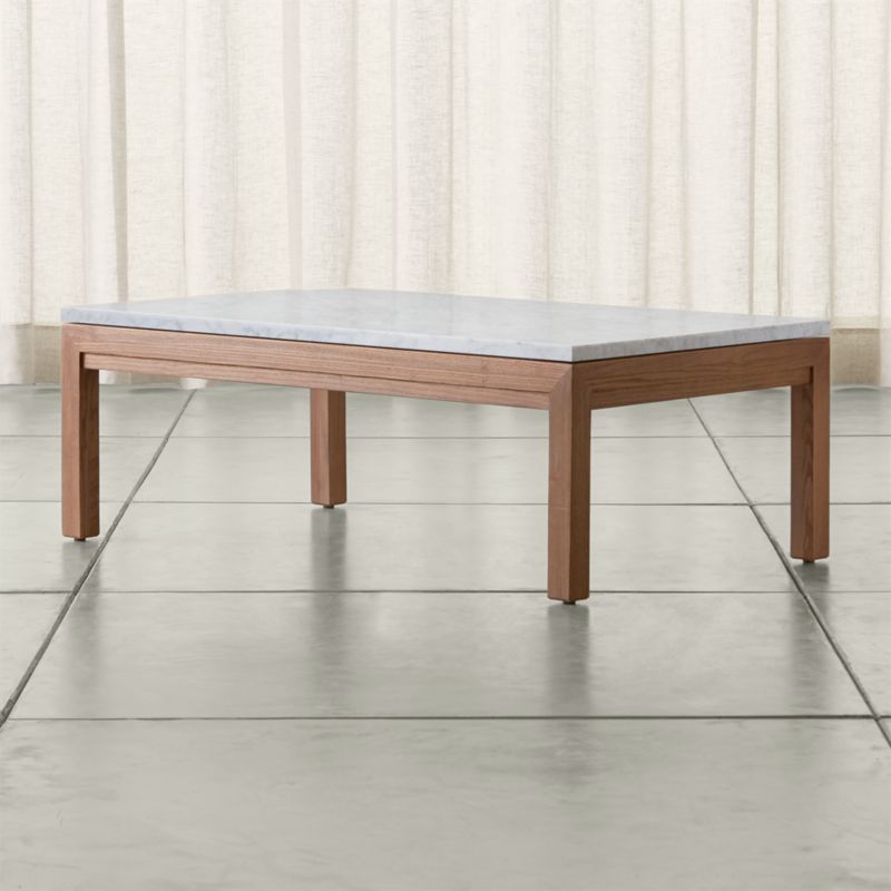 Parsons White Marble Top/ Elm Base 48x28 Small Rectangular Coffee Table