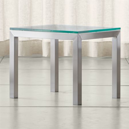 Parsons Clear Glass Top Stainless Steel Base 20x24 End Table