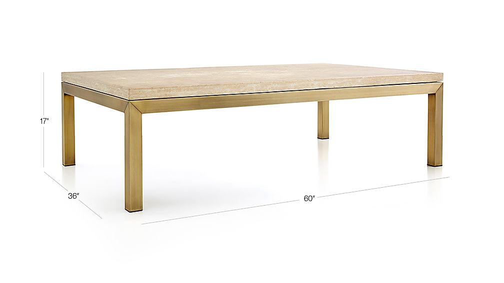 Parsons Travertine Top/ Brass Base 60x36 Large Rectangular Coffee Table