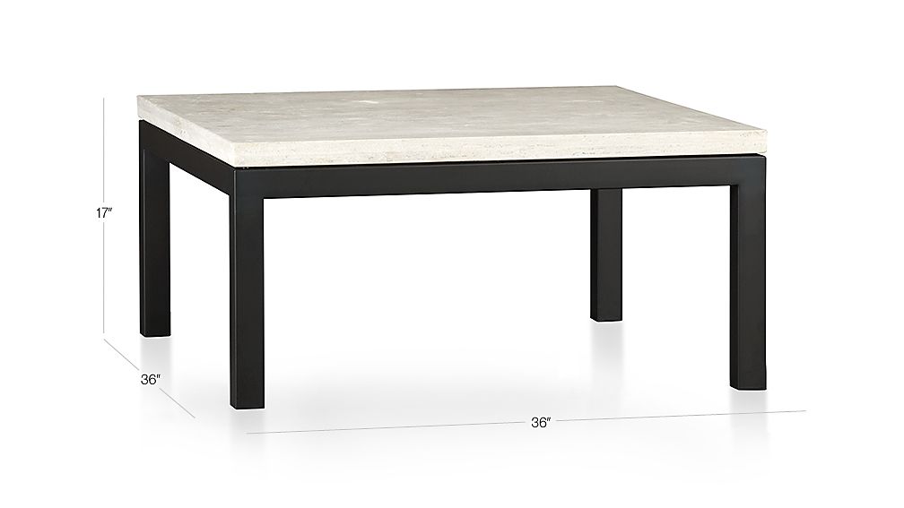 Parsons Travertine Top/ Dark Steel Base 36x36 Square Coffee Table Crate and Barrel